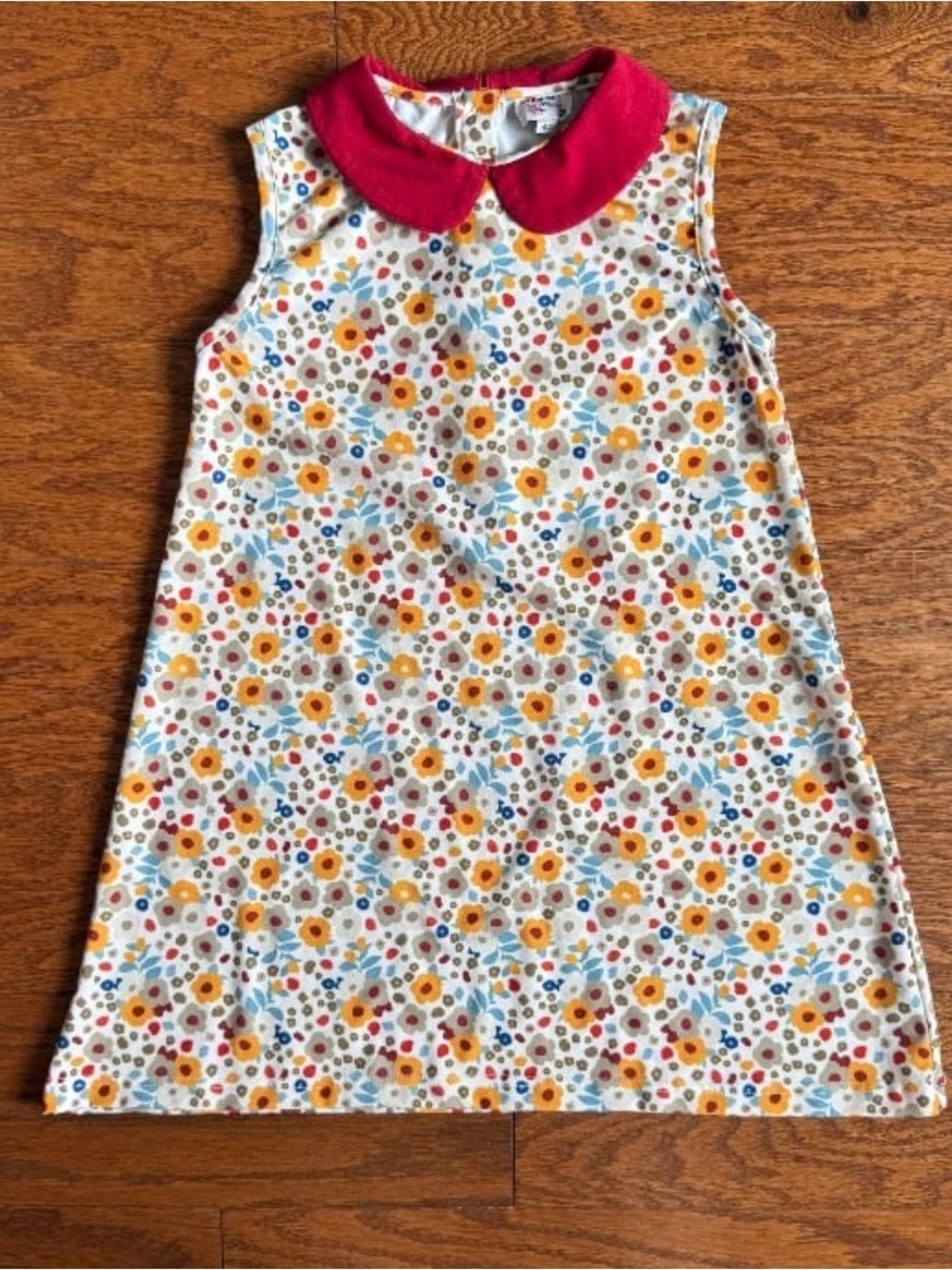 Carolina Smock Company Peter pan collar red floral girl Fall dress 4T